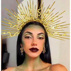 Gold Medusa Crown Headband and Snake Earrings Mythology Headwear for Women